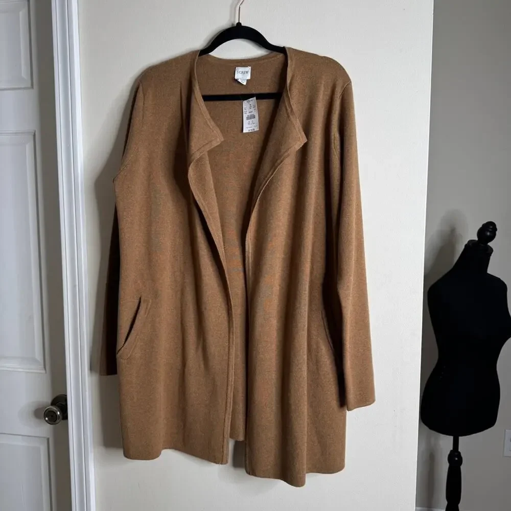 J.Crew Cardigan Sweater Open Front Longline Blazer Tan Size L